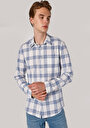 thumb-Afficher les détails de Chemise À Manches Longues Bleu Slim Fit Plaid Popeline Homme