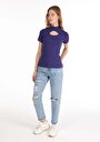 thumb-Afficher les détails de T-shirt À Manches Courtes Violet Slim Fit  Femme
