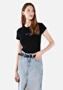 thumb-Afficher les détails de T-shirt À Manches Courtes Noir Slim Fit Imprimé Femme