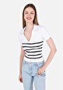 thumb-Afficher les détails de T-shirt À Manches Courtes Blanc Slim Fit Rayé Femme