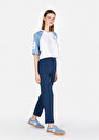 thumb-Afficher les détails de Pantalon Bleu Straight Leg High Rise En Sergé Regular Fit Femme