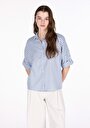 thumb-Afficher les détails de Chemise À Manches Longues Bleu Regular Fit Carré  Femme