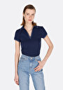 thumb-Afficher les détails de Chemise Polo À Manches Courtes Marine Droit Slim Fit Femme