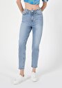 thumb-Afficher les détails de 896  Maria Pantalon Bleu Clair Tapered Leg  En  Mom Fit Femme