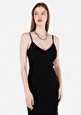 thumb-Afficher les détails de Robe Noir Slim Fit Manches Courtes Mdi Jacquard Femme