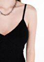 thumb-Afficher les détails de Robe Noir Slim Fit Manches Courtes Mdi Jacquard Femme