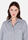 thumb-Afficher les détails de Chemise À Manches Longues Bleu Relaxed Fit Rayé Popeline Femme