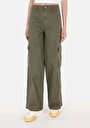 thumb-Afficher les détails de Pantalon Kaki Wide Leg High Rise En Sergé Regular Fit Femme