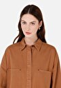 thumb-Afficher les détails de Chemise À Manches Longues Marron Relaxed Fit Droit Sergé Femme