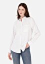 thumb-Afficher les détails de Chemise À Manches Longues Blanc Regular Fit Rayé Sergé Femme