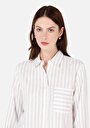 thumb-Afficher les détails de Chemise À Manches Longues Blanc Regular Fit Rayé Sergé Femme