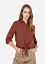 thumb-Afficher les détails de Chemise À Manches Longues Marron Regular Fit Droit Ratière Femme
