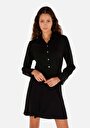 thumb-Afficher les détails de Robe Noir Regular Fit Manches Longues Mini Sergé Femme
