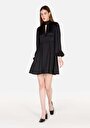 thumb-Afficher les détails de Robe Noir Regular Fit Manches Longues Mini Sergé Femme