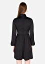thumb-Afficher les détails de Robe Noir Regular Fit Manches Longues Mini Sergé Femme
