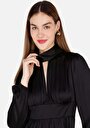 thumb-Afficher les détails de Robe Noir Regular Fit Manches Longues Mini Sergé Femme